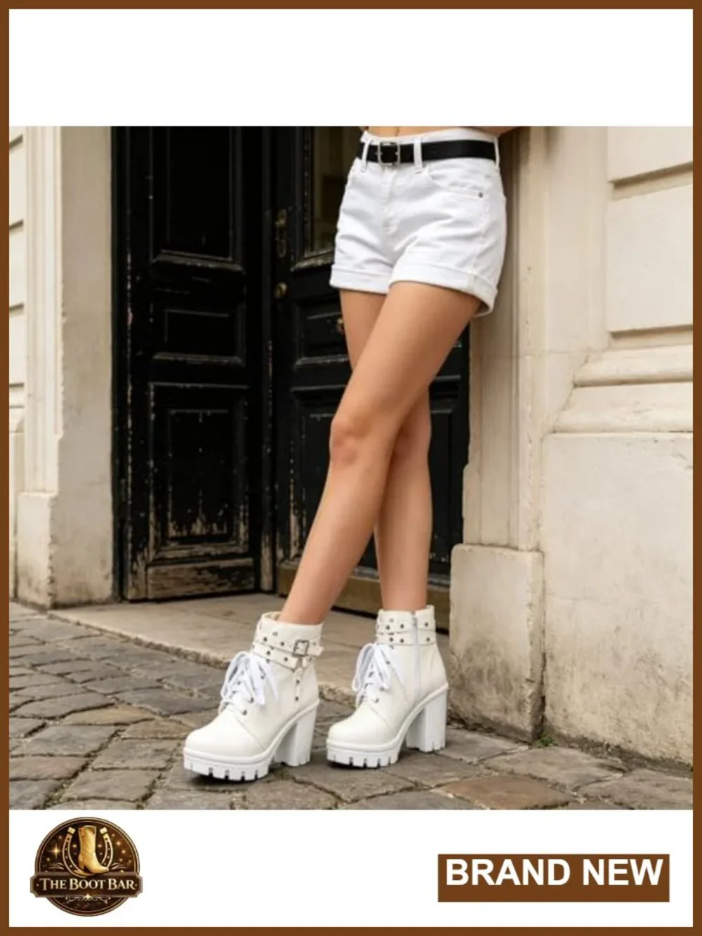 Goth Platform Heel Combat Boots - PU Leather, Lace Up, Zipper, Chunky Sole